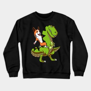 Corgi Dog Riding T-Rex Dinosaur Crewneck Sweatshirt